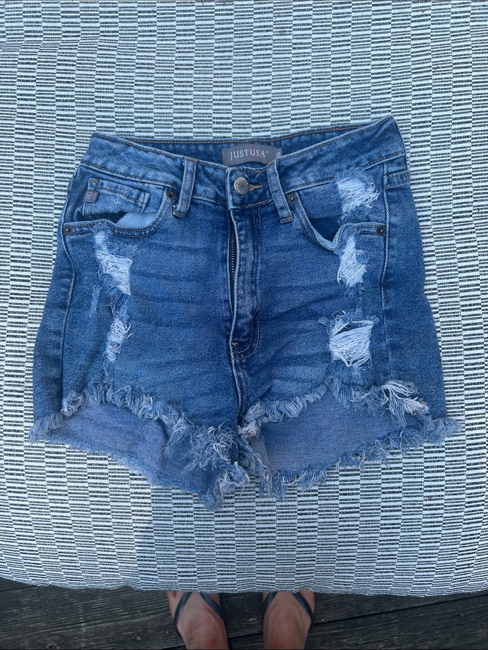 Just USA Medium Blue Ripped Denim Shorts with Frayed Hem